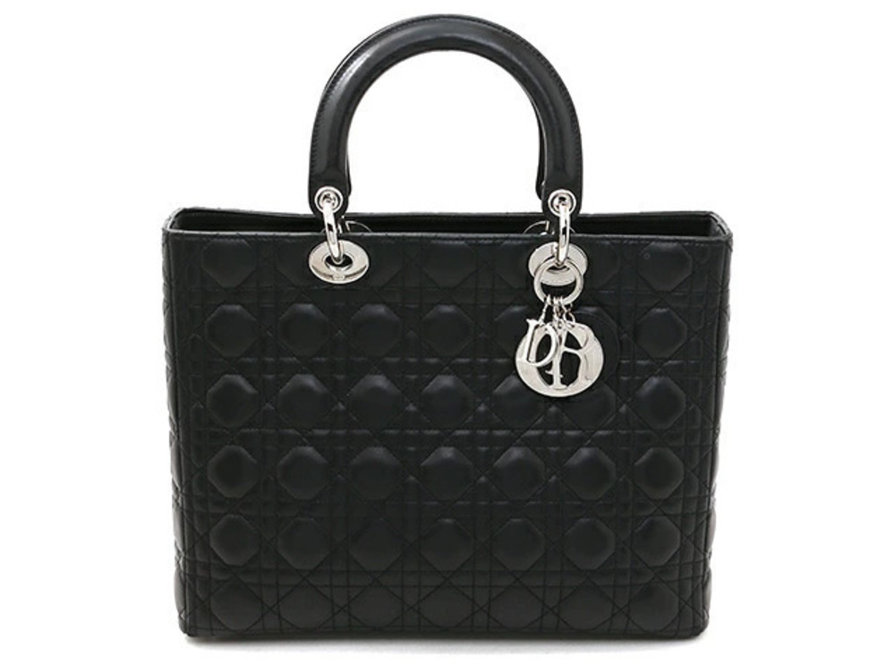 Christian Dior Lady Carnage Tote Bag Handbag Lambskin Black